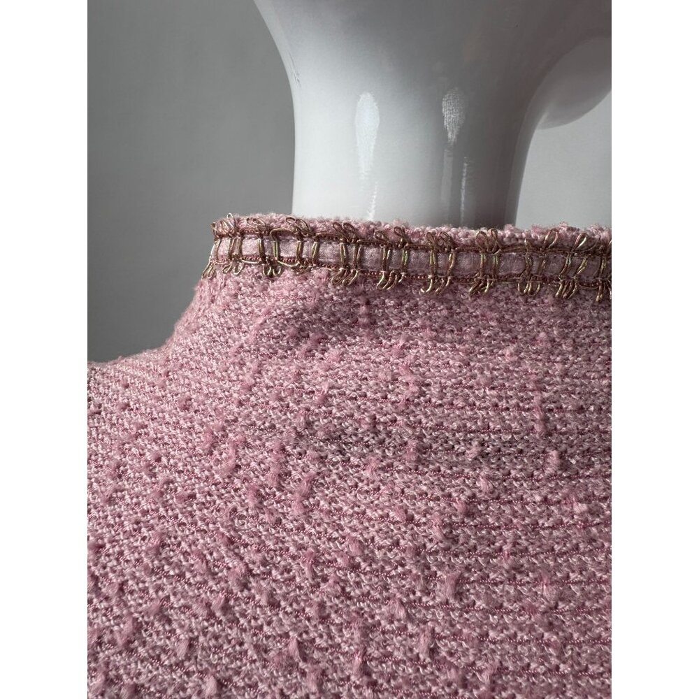 St. John Collection Pink Boucle Knit Jacket W/ Gold Trim Size 2 - Picture 10 of 16